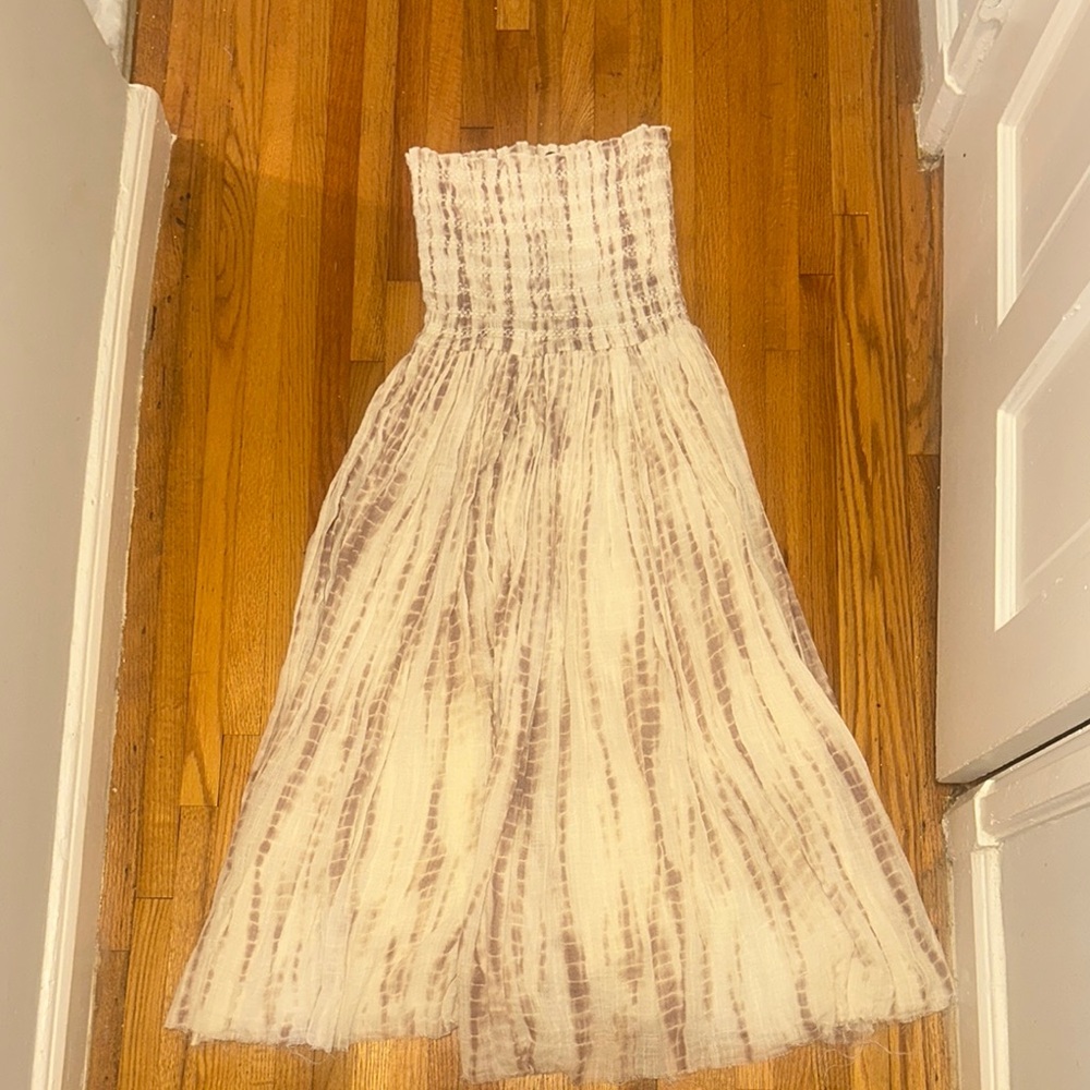 Free People Strapless Cream and Brown Tie Dye Dress